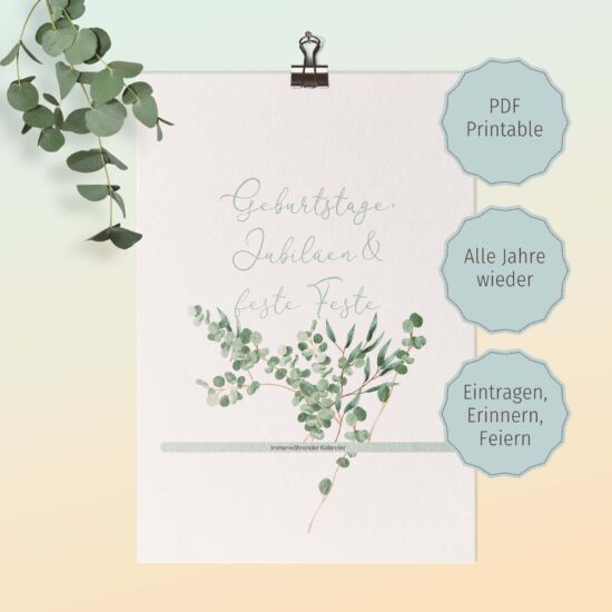 Ewiger Geburtagskalender: PDF-Vorlage zum Ausdrucken