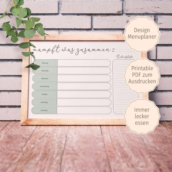 Menü Planer Vorlage (PDF), Design-Printable zum Ausdrucken
