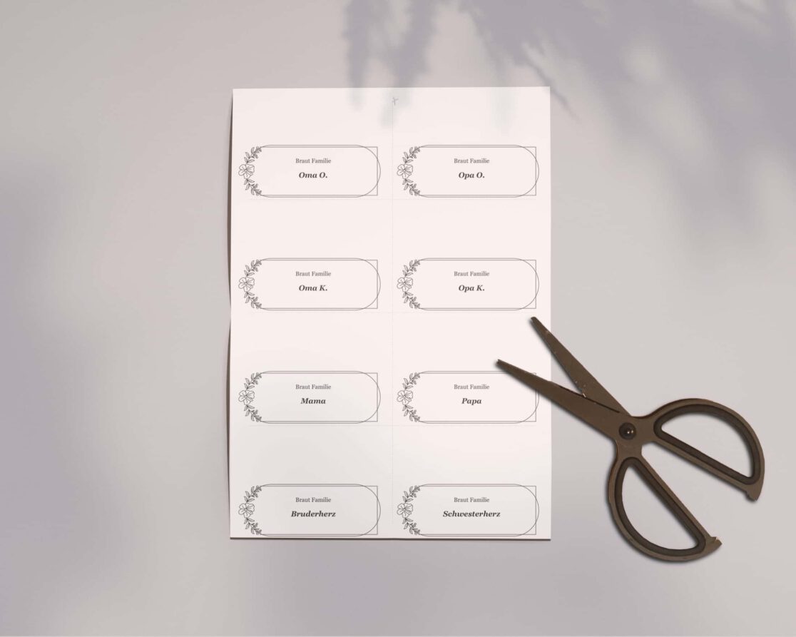 Tischkarten Hochzeit (PDF): Design-Vorlage zum Ausdrucken